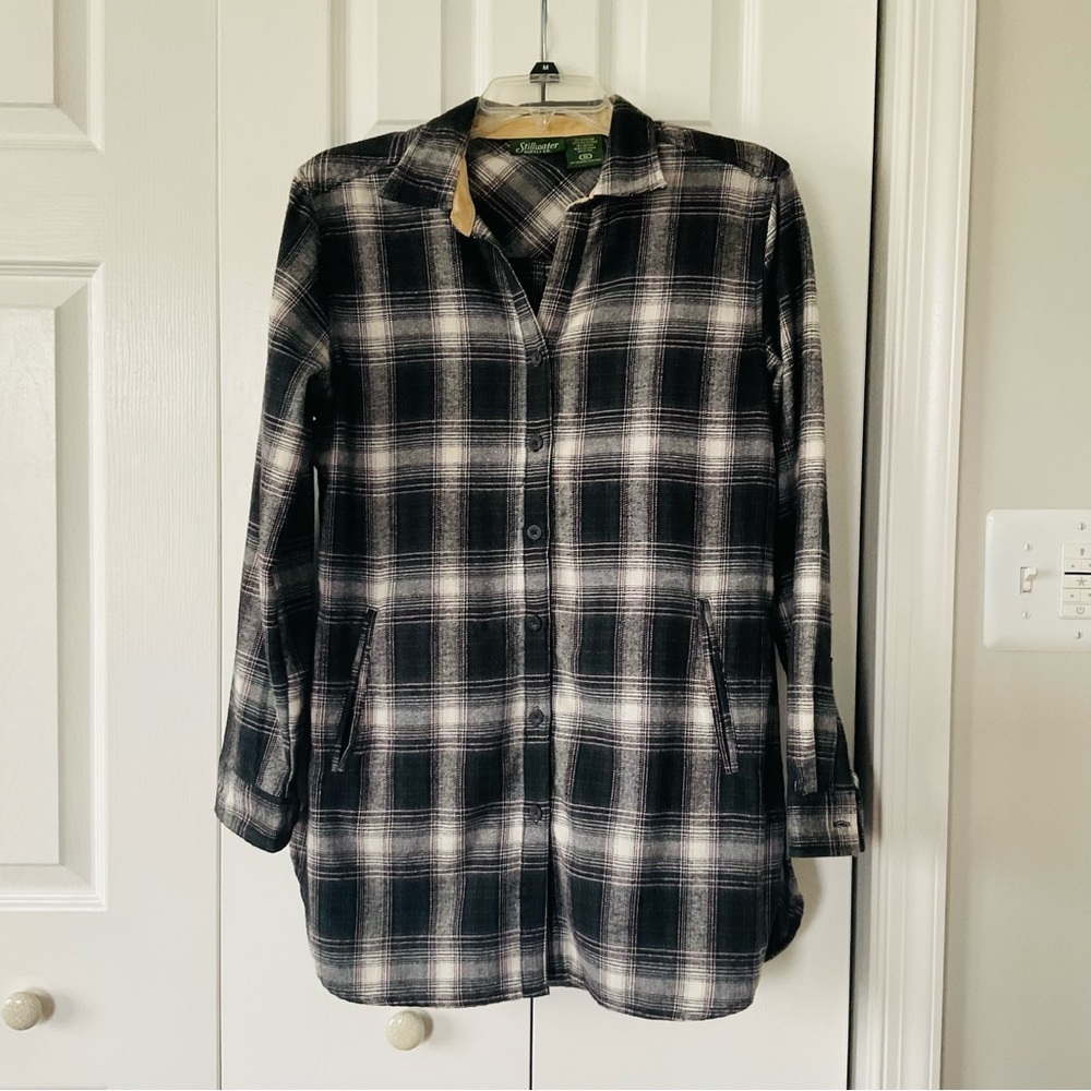 Women’s Stillwater Supply Co Black&Gray Pink Stripe Roll Tab Sleeve Shirt Small